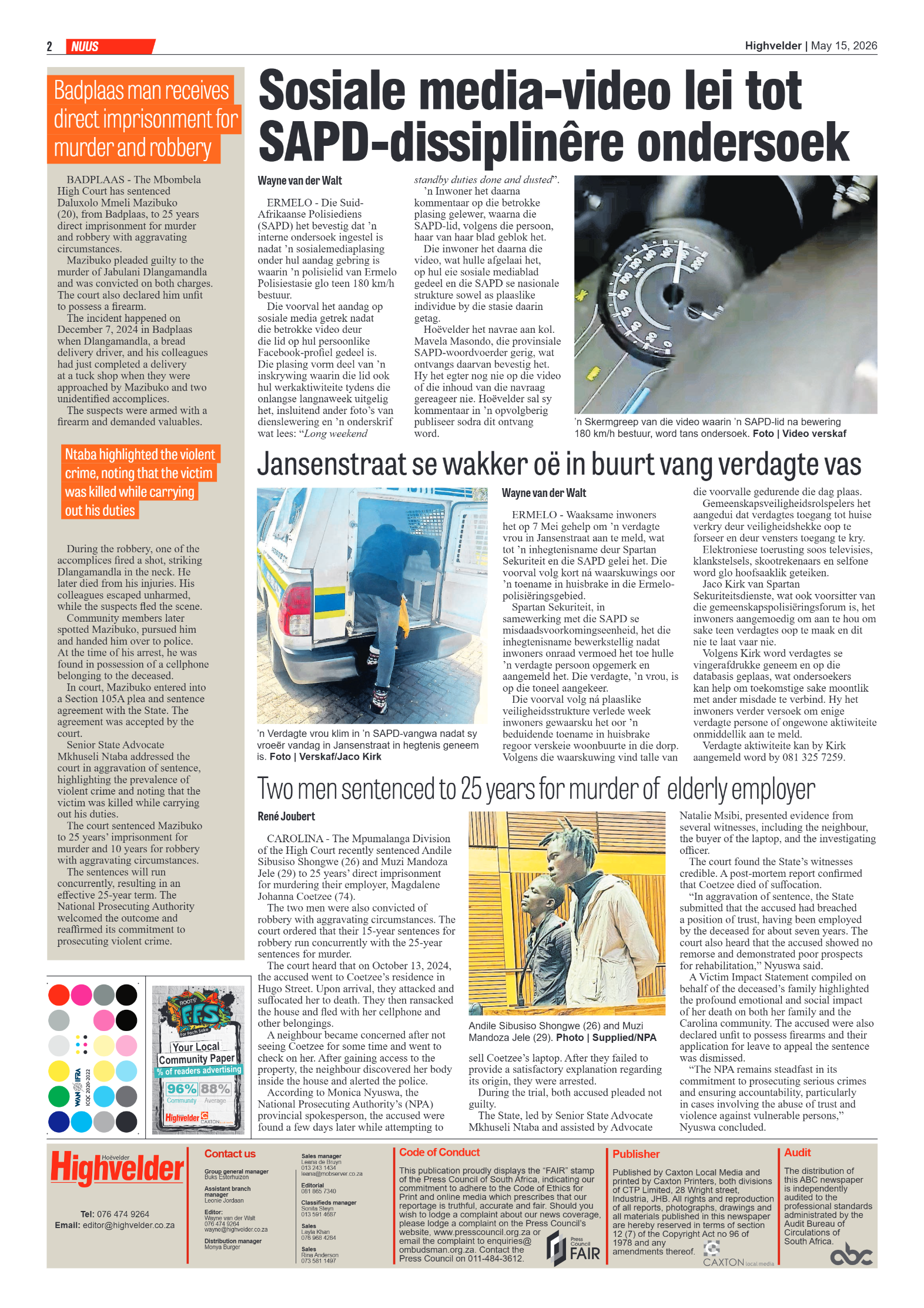 Highvelder Newspaper 15 May 2026 page 2