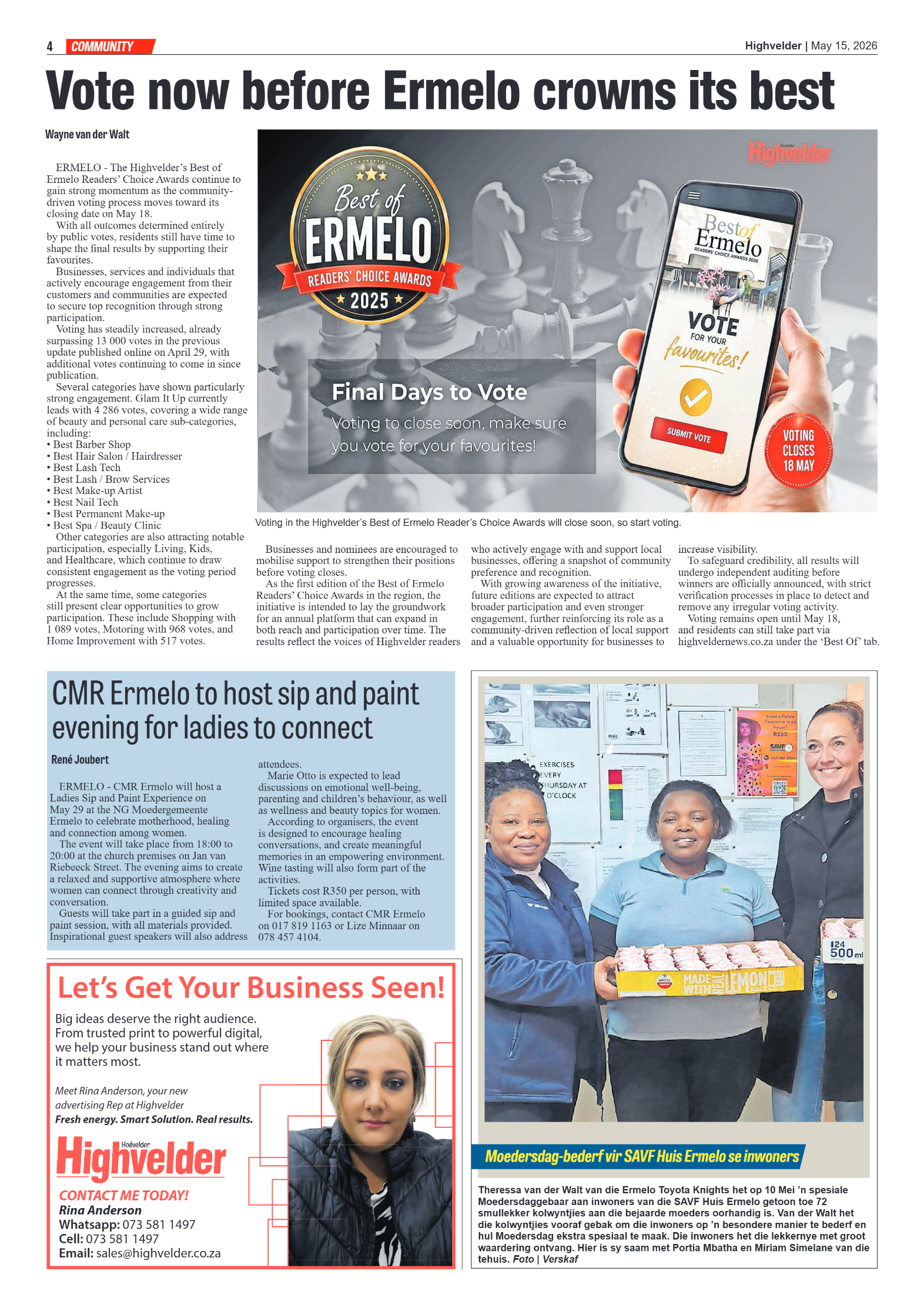 Highvelder Newspaper 15 May 2026 page 4