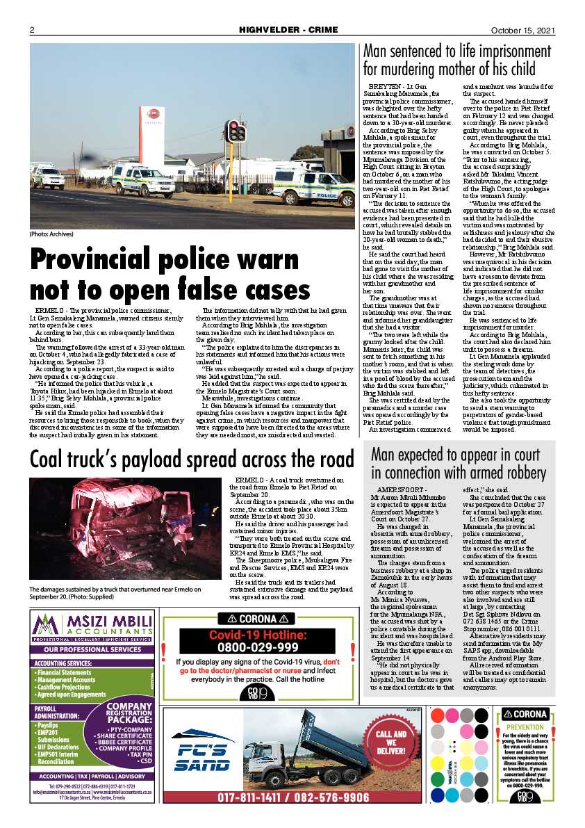 Highvelder Newspaper 15 October 2021 page 2