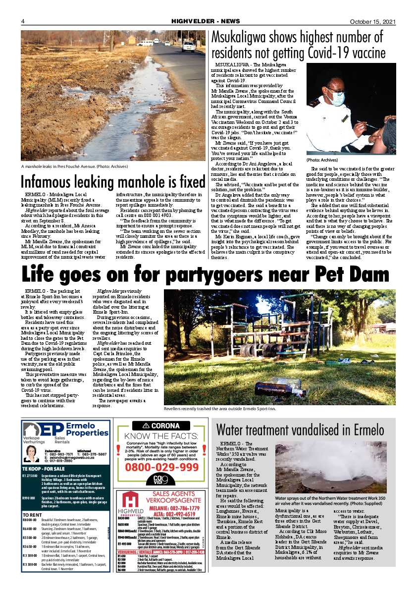 Highvelder Newspaper 15 October 2021 page 4