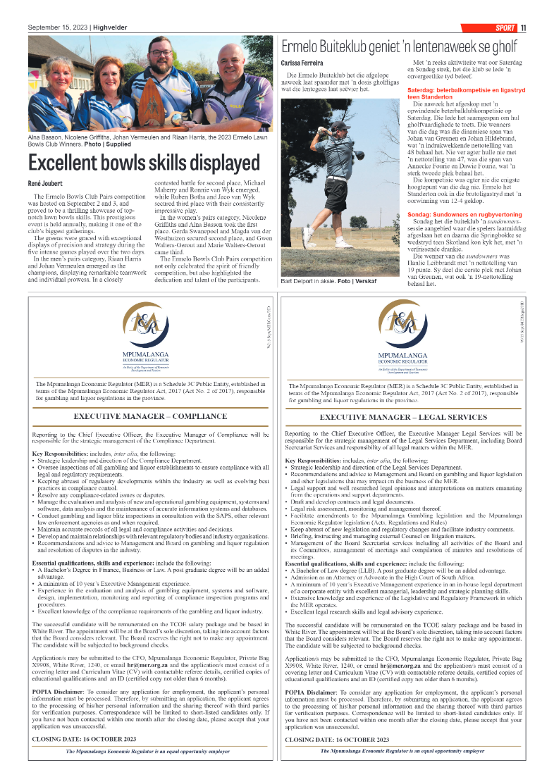 Highvelder Newspaper 15 September 2023 page 11