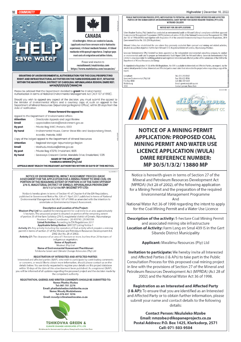 Highvelder Newspaper 16 December 2022 page 10