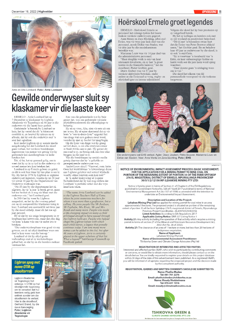 Highvelder Newspaper 16 December 2022 page 11