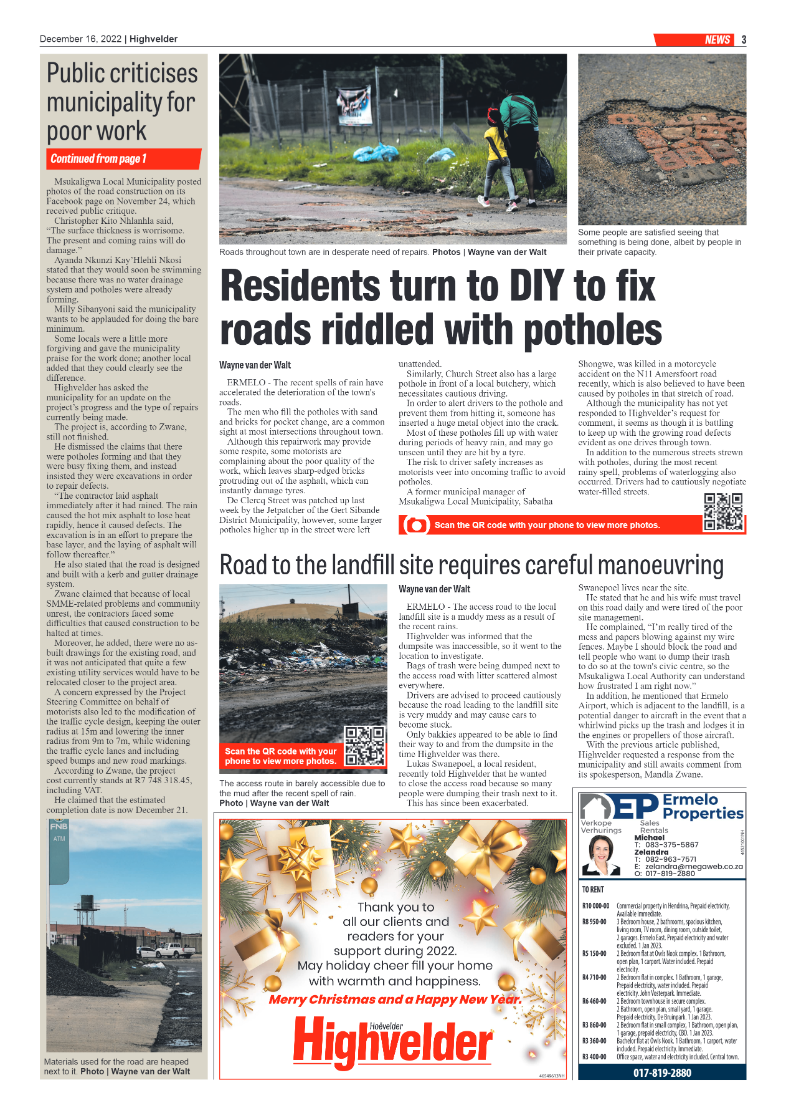 Highvelder Newspaper 16 December 2022 page 3
