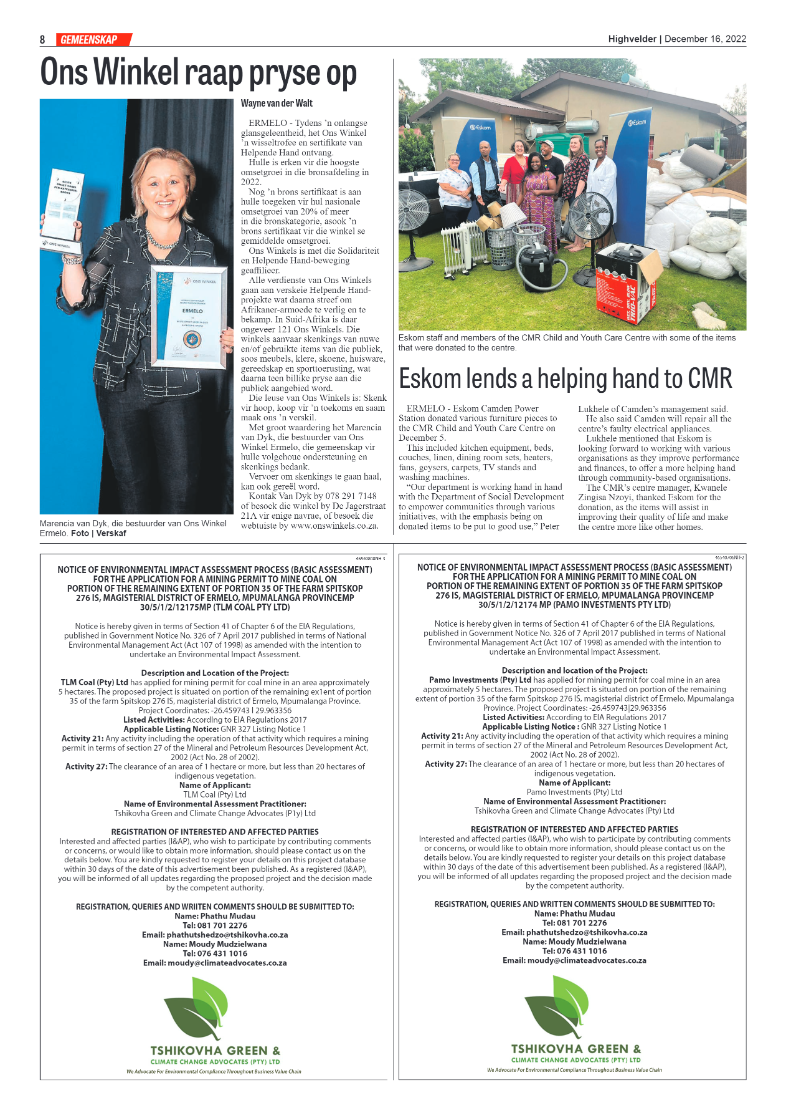 Highvelder Newspaper 16 December 2022 page 8
