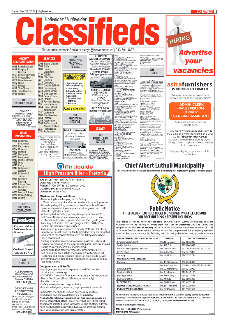 Highvelder Newspaper 16 December 2022 page 9