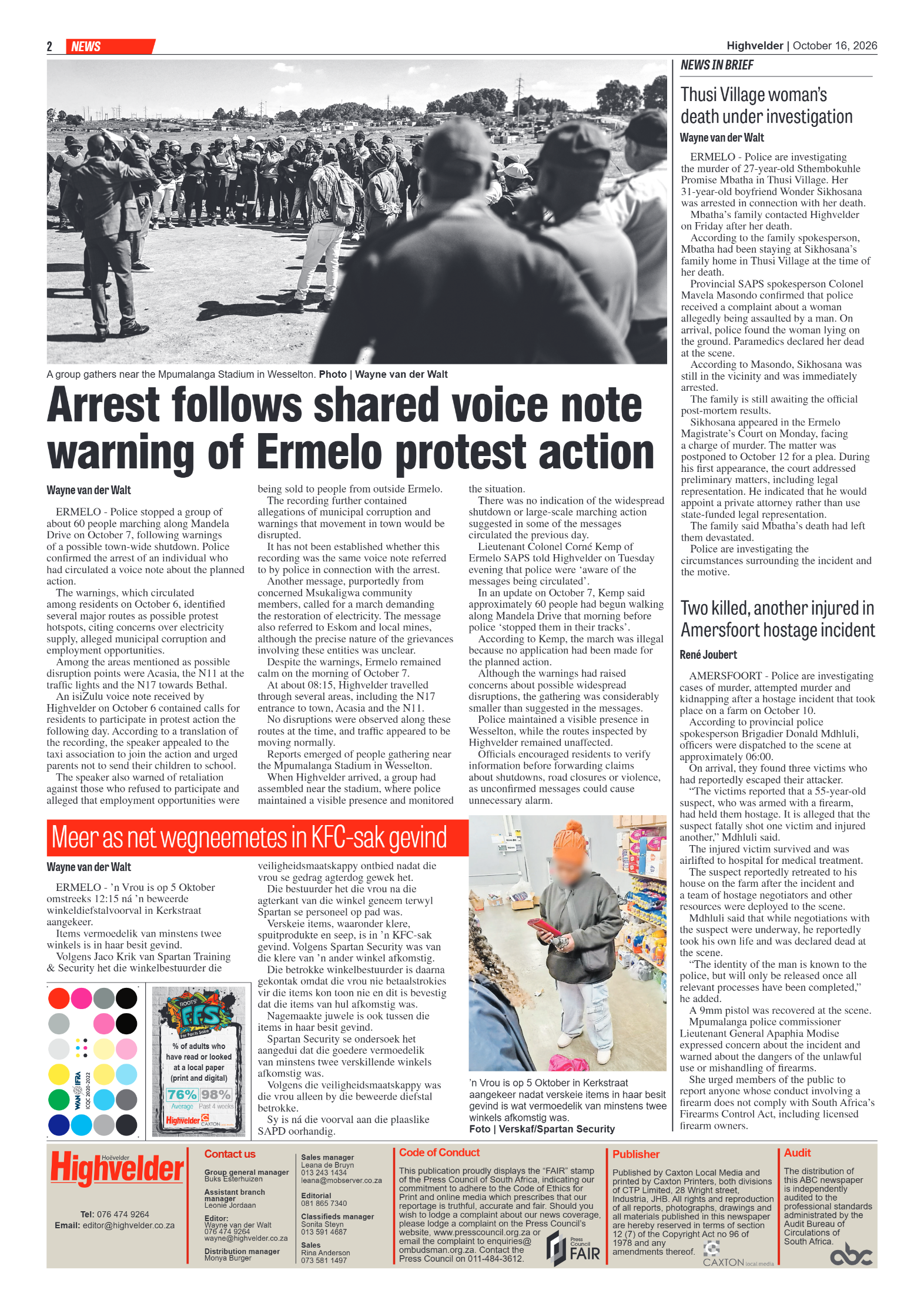 Highvelder Newspaper 16 October 2026 page 2