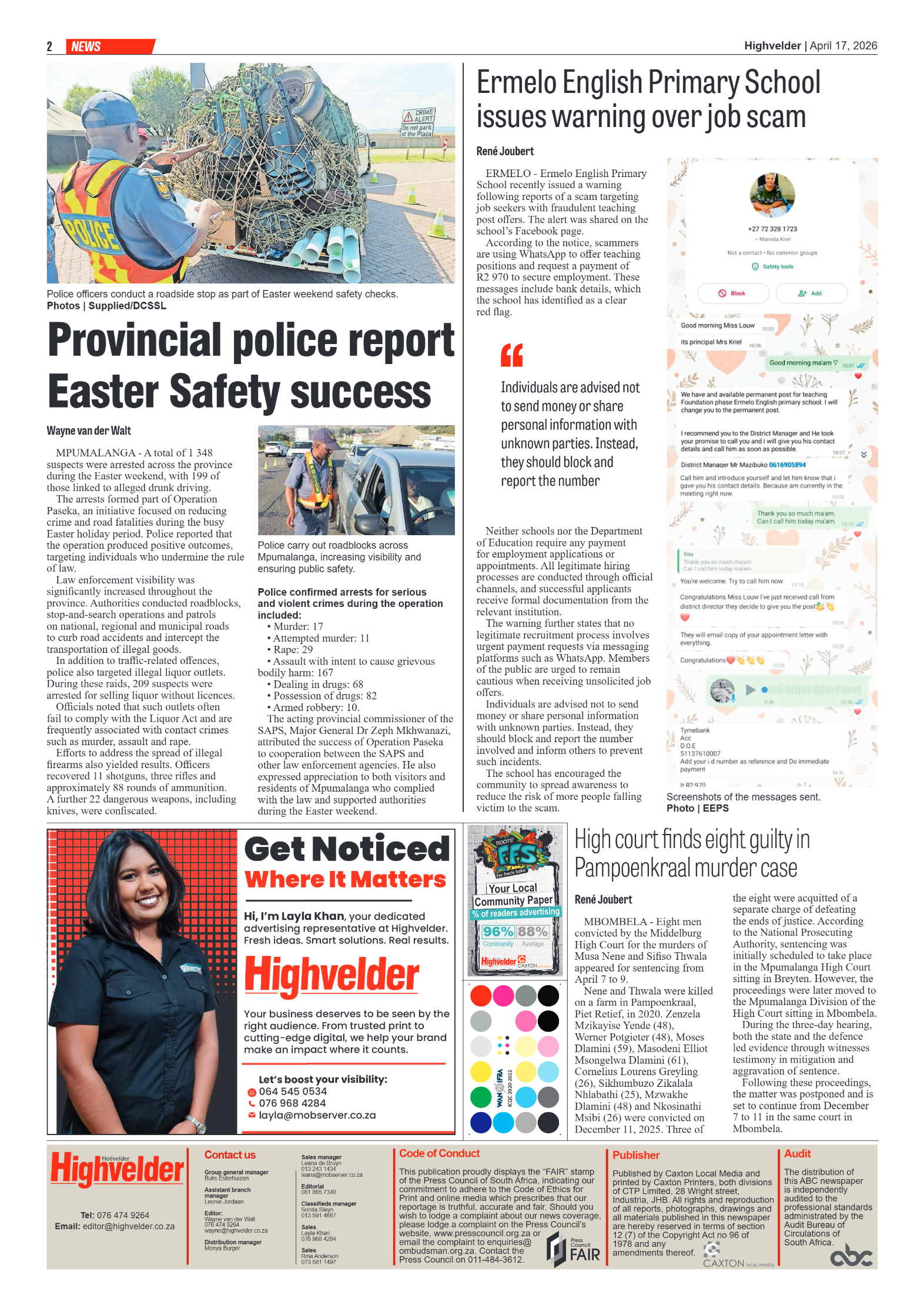 Highvelder Newspaper 17 April 2026 page 2