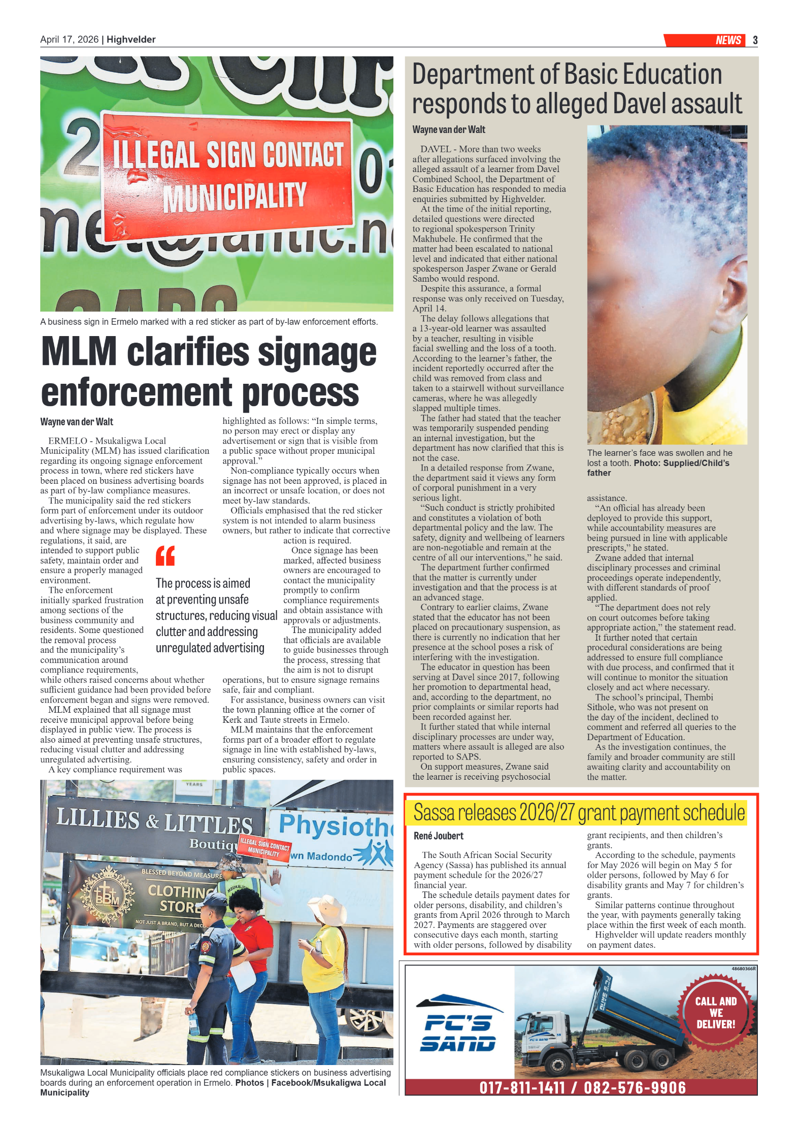 Highvelder Newspaper 17 April 2026 page 3