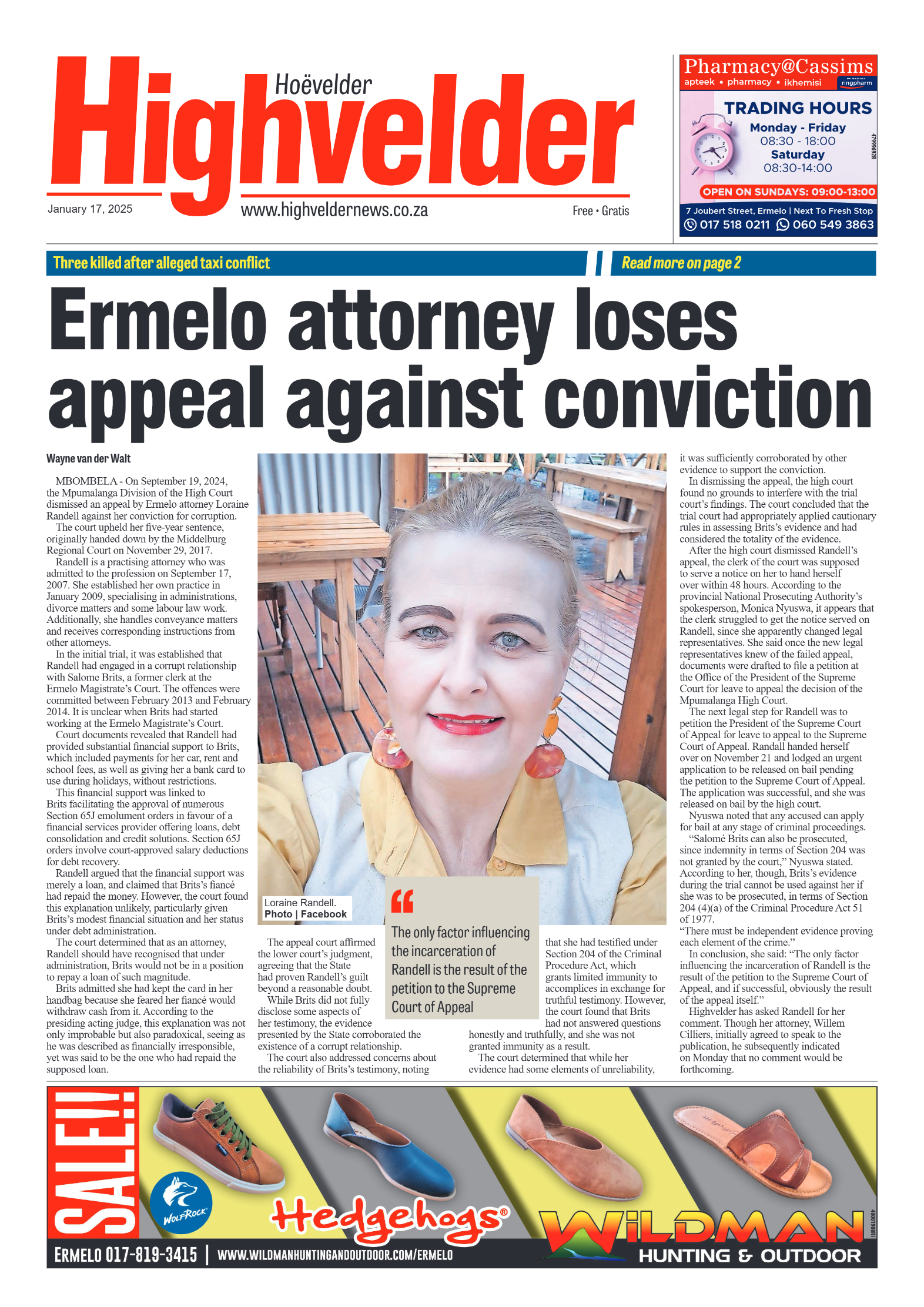 Highvelder Newspaper 17 January 2025 page 1