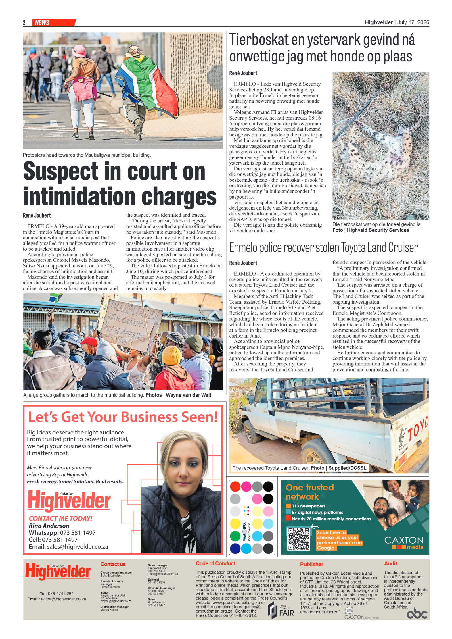 Highvelder Newspaper 17 July 2026 page 2