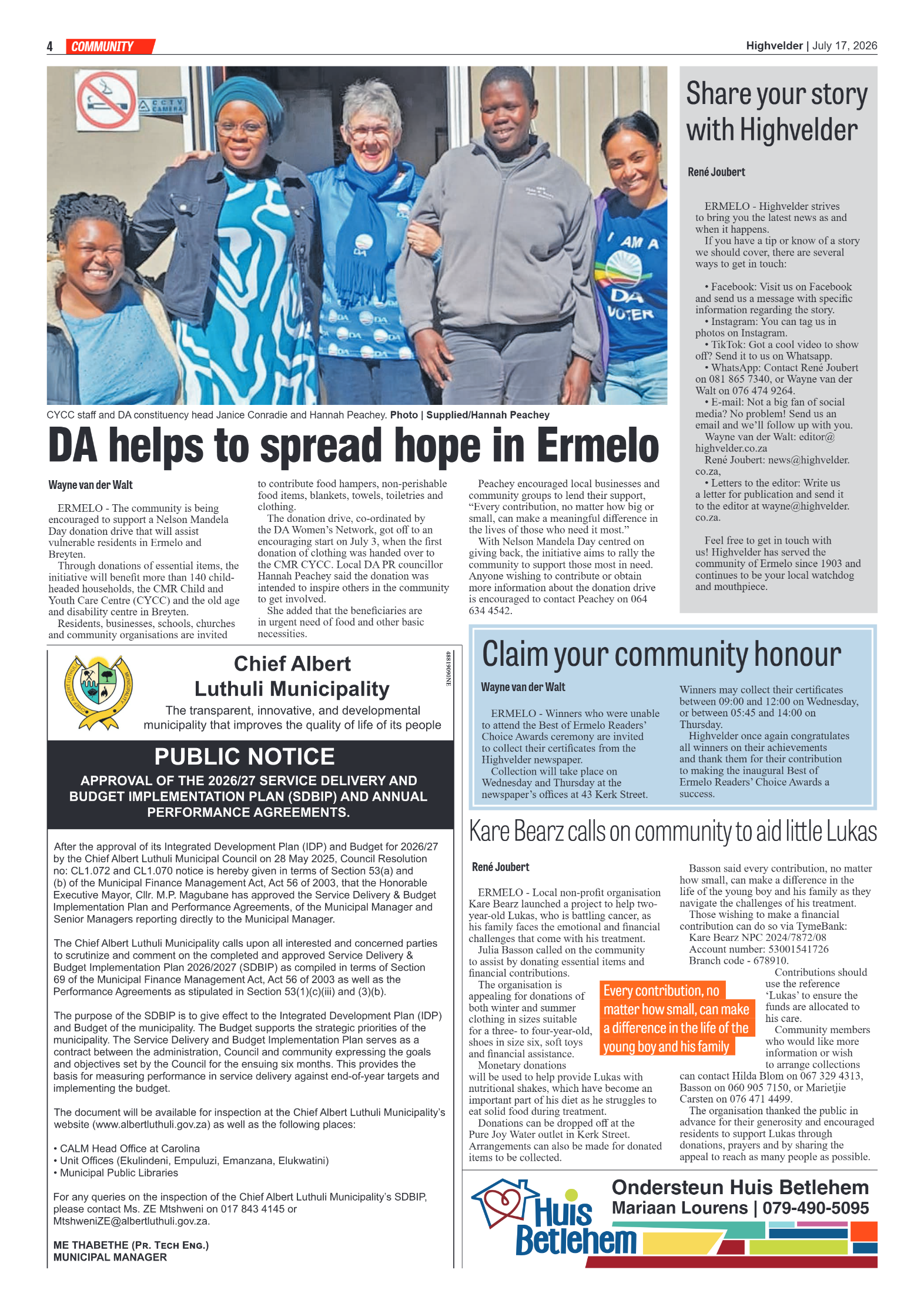 Highvelder Newspaper 17 July 2026 page 4