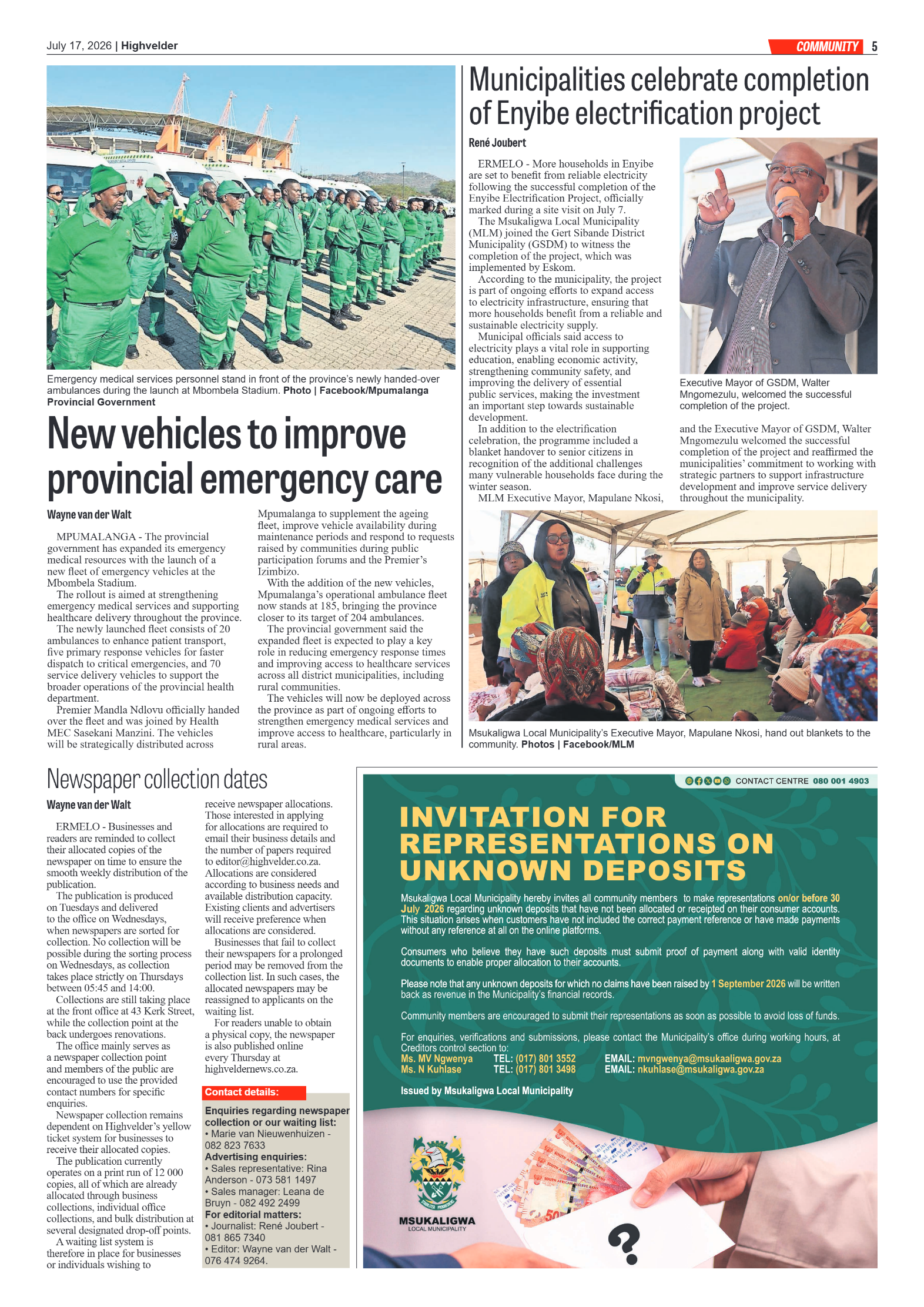 Highvelder Newspaper 17 July 2026 page 5