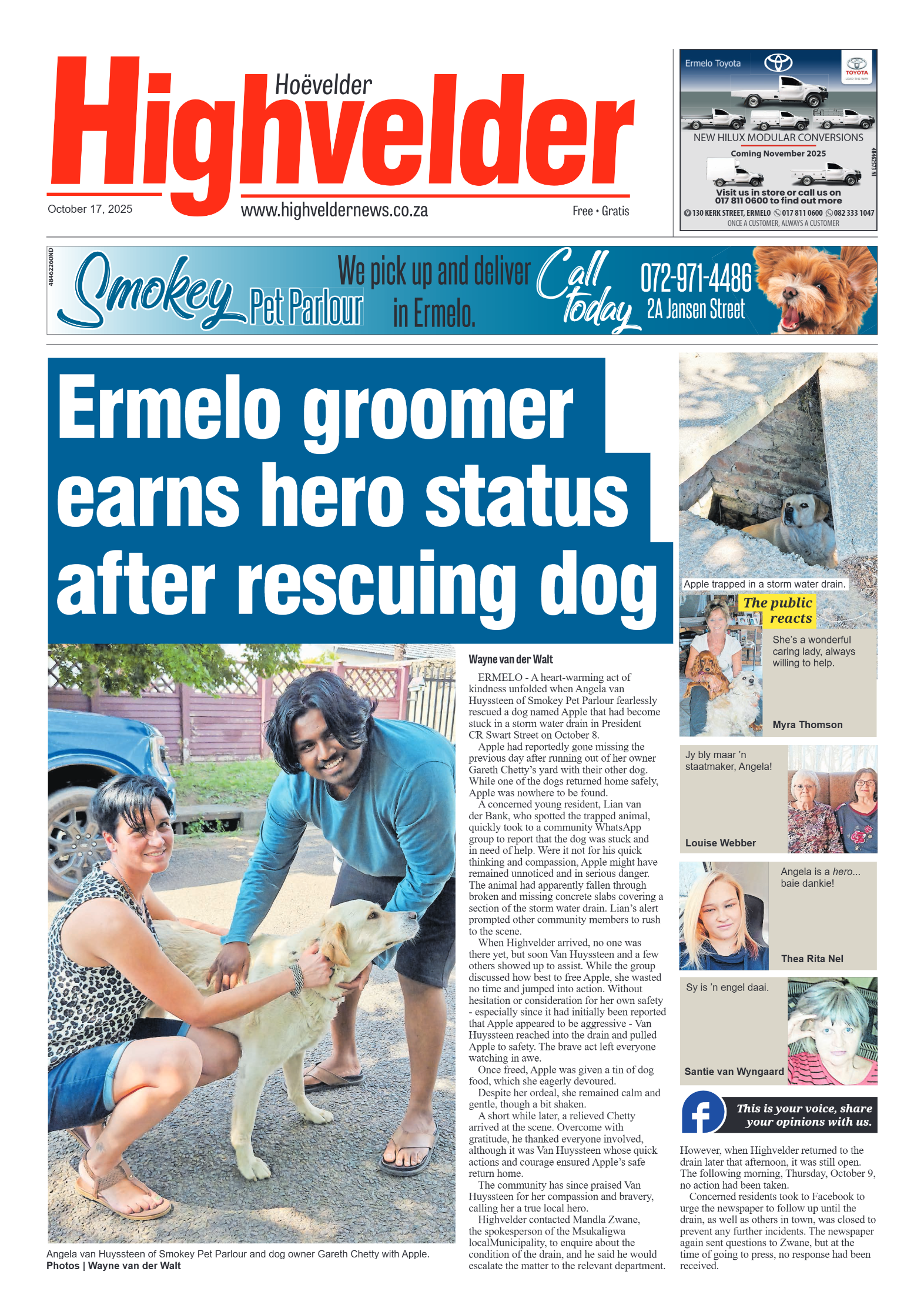 Highvelder Newspaper 17 October 2025 page 1