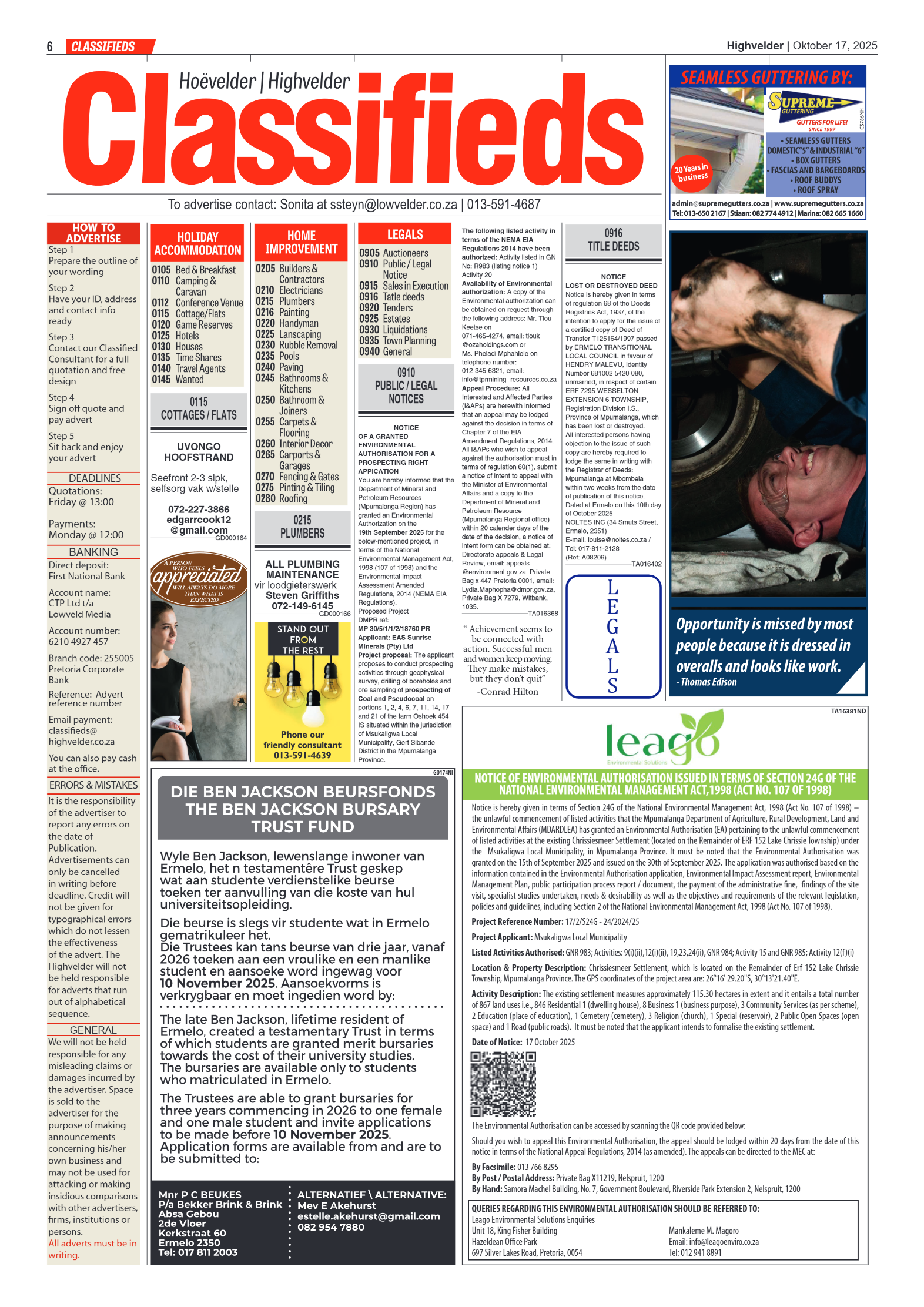 Highvelder Newspaper 17 October 2025 page 6