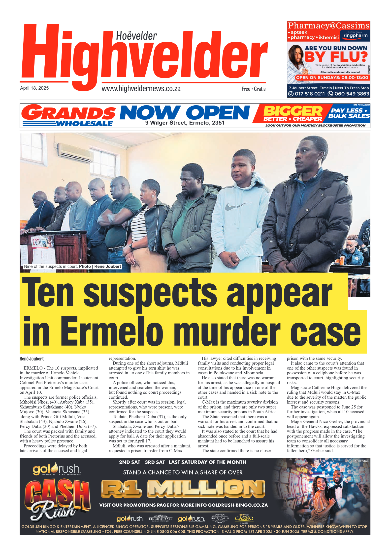 Highvelder Newspaper 18 April 2025 page 1