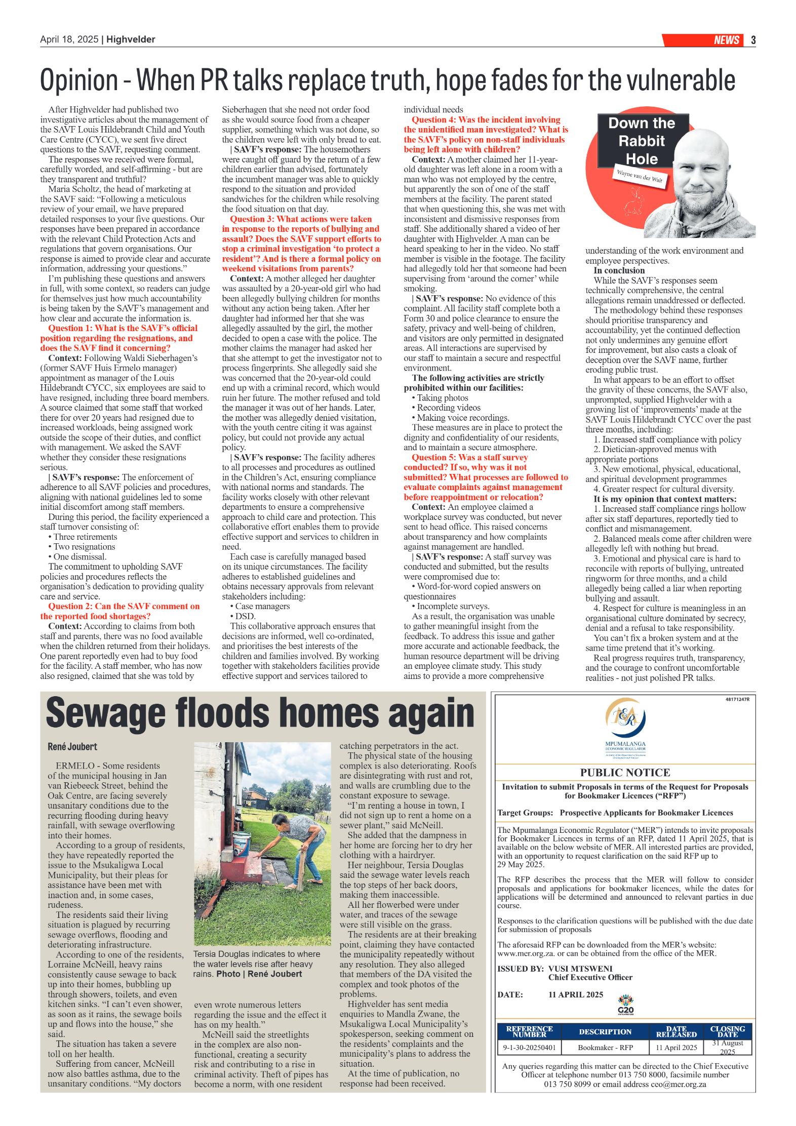 Highvelder Newspaper 18 April 2025 page 3