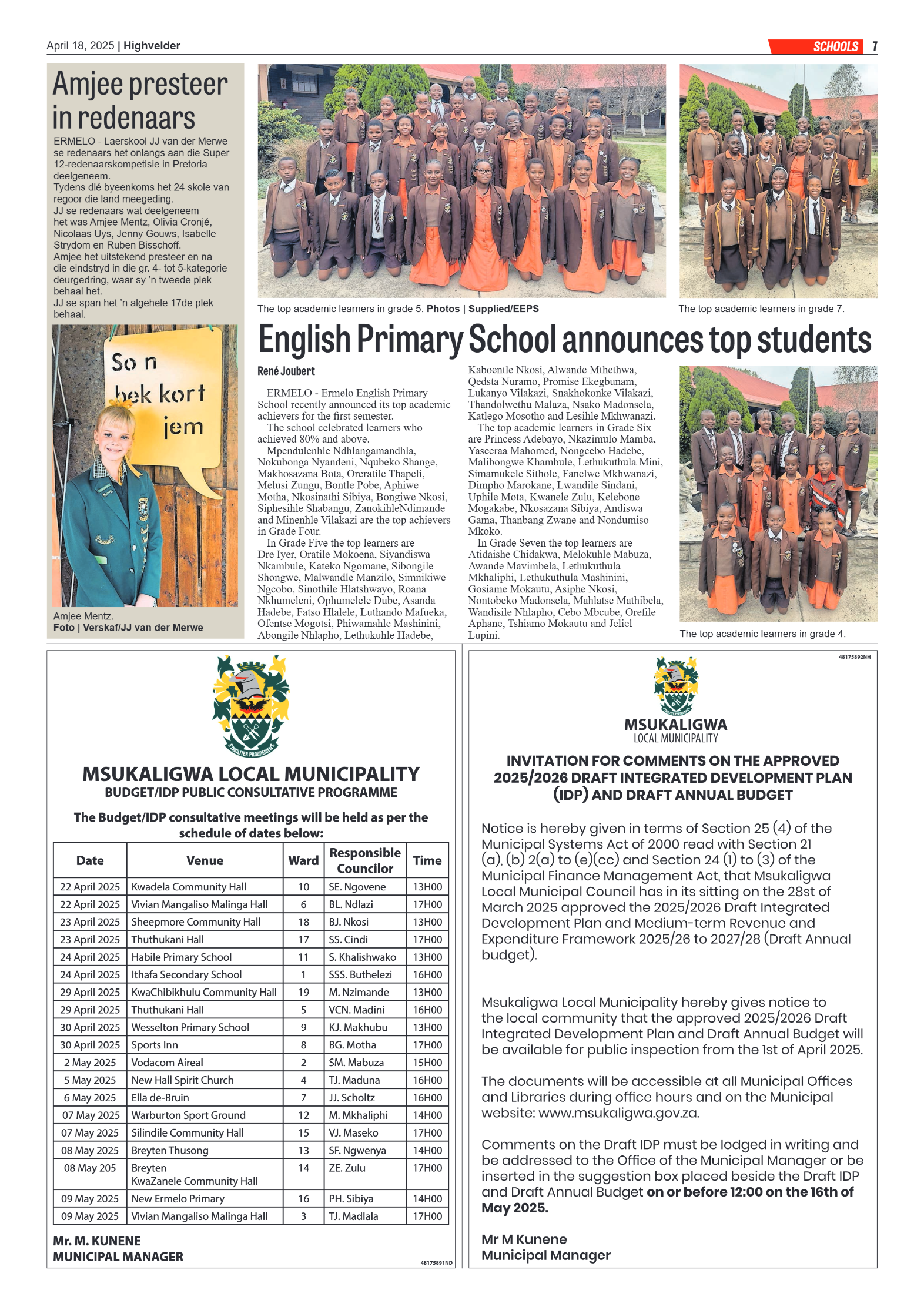 Highvelder Newspaper 18 April 2025 page 7