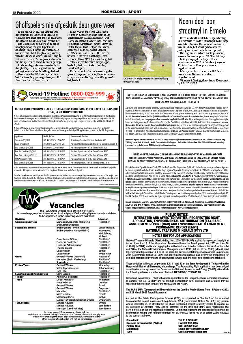 Highvelder Newspaper 18 February 2022 page 7