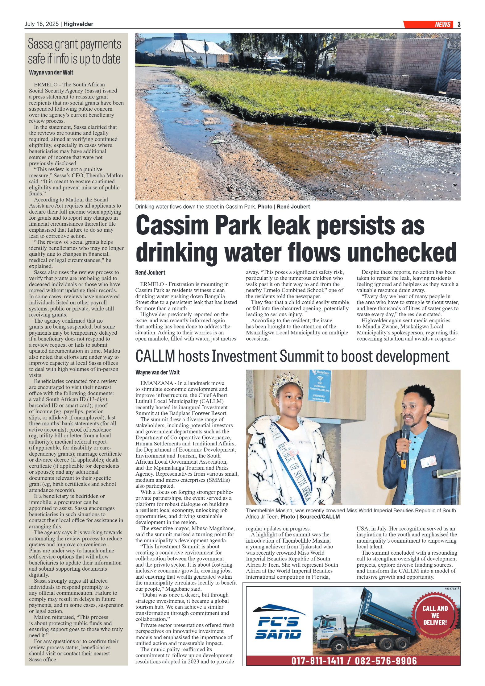 Highvelder Newspaper 18 July 2025 page 3