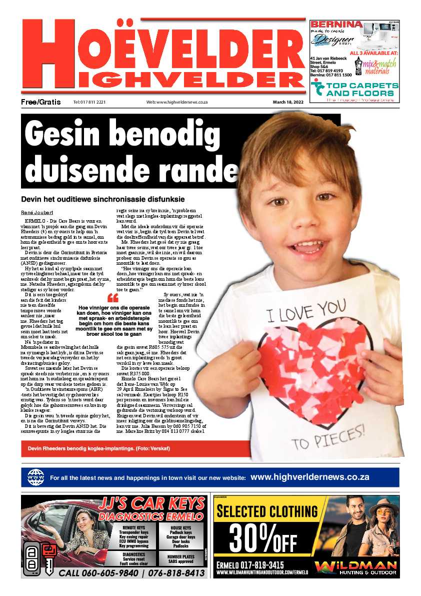 Highvelder Newspaper 18 March 2022 page 1