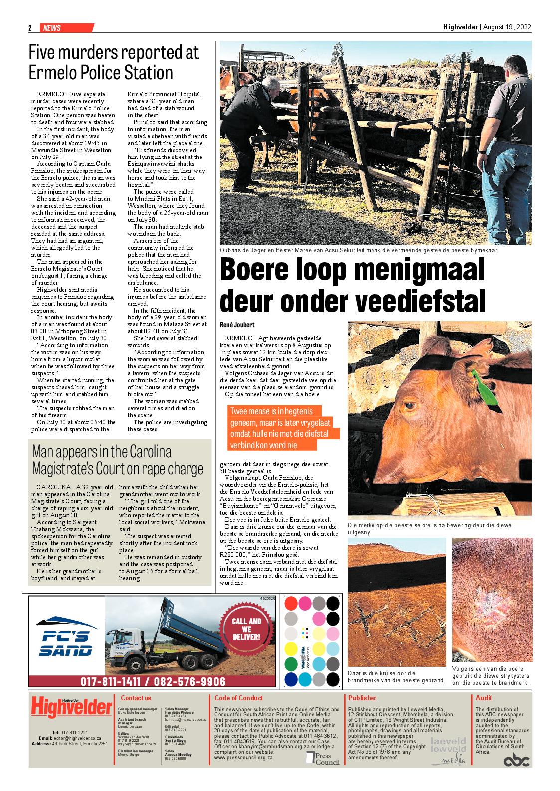 Highvelder Newspaper 19 August 2022 page 2