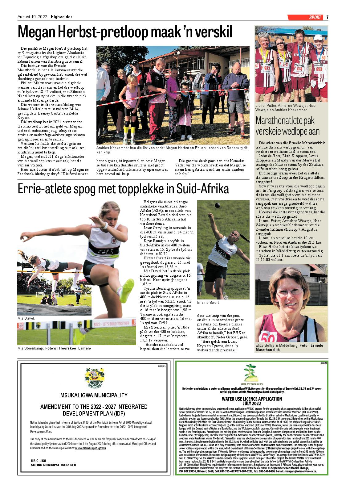 Highvelder Newspaper 19 August 2022 page 7
