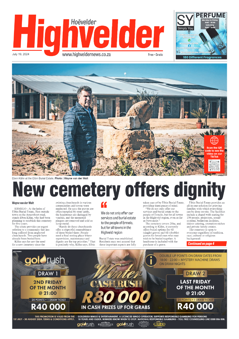 Highvelder Newspaper 19 July 2024 page 1