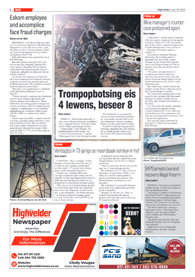 Highvelder Newspaper 19 July 2024 page 2