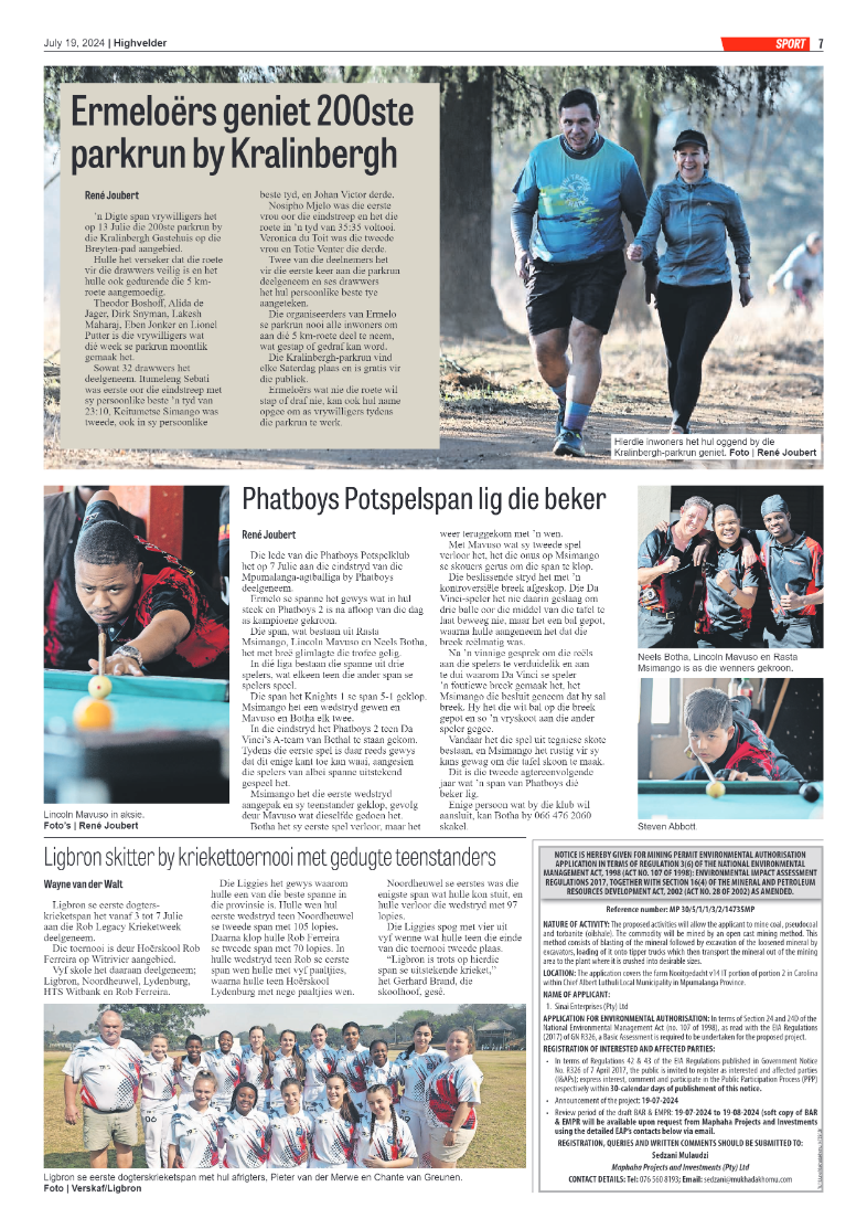 Highvelder Newspaper 19 July 2024 page 7