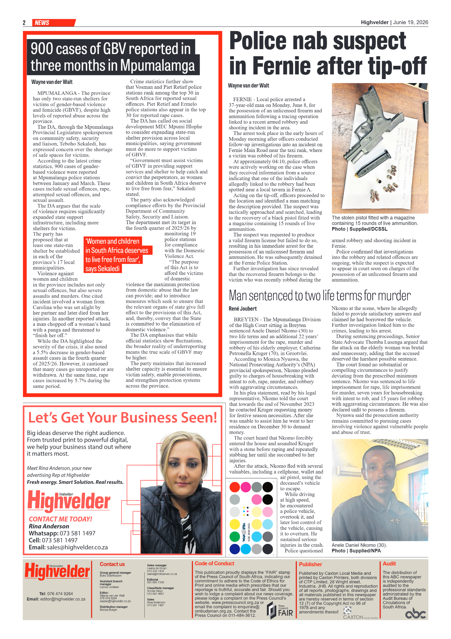 Highvelder Newspaper 19 June 2026 page 2