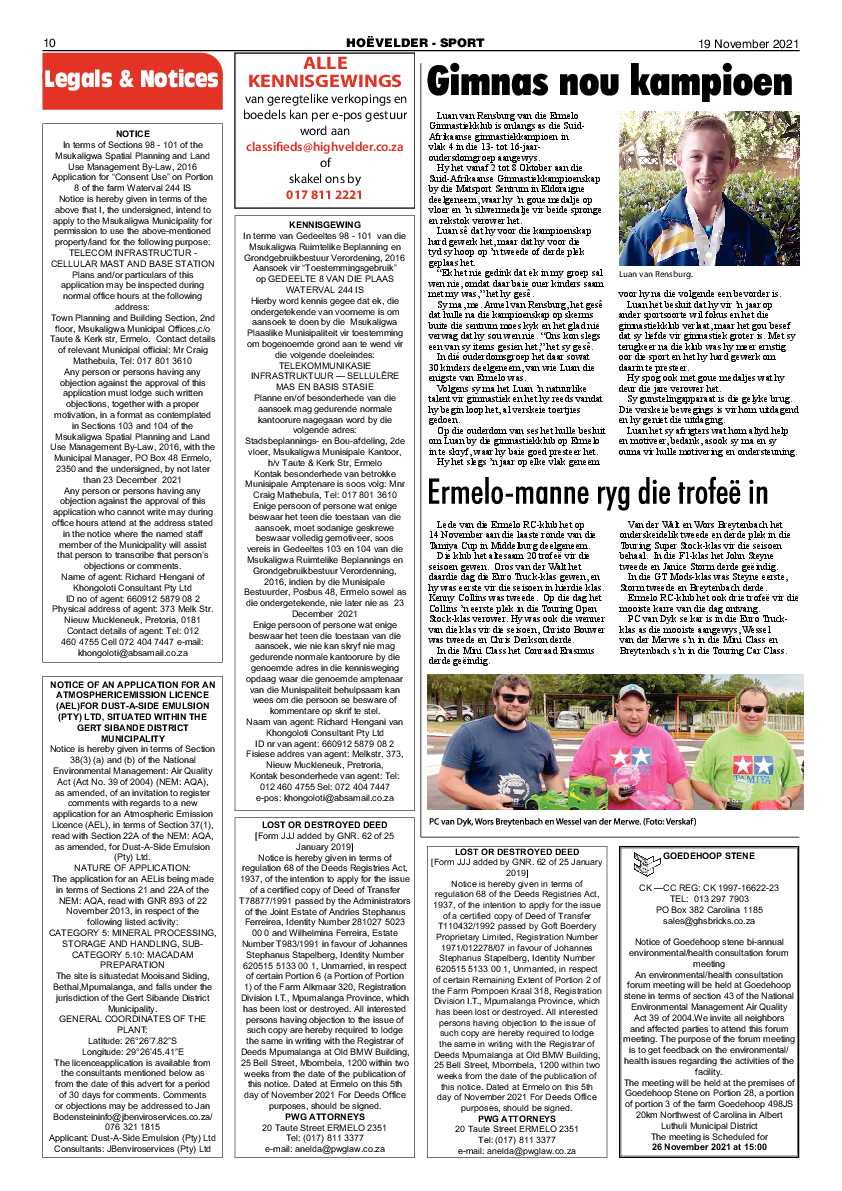 Highvelder Newspaper 19 November 2021 page 10