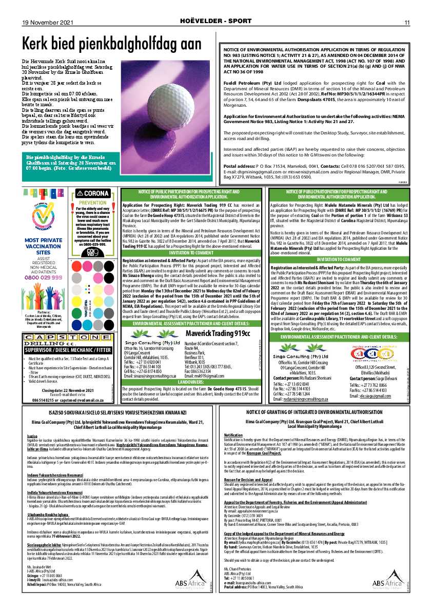 Highvelder Newspaper 19 November 2021 page 11