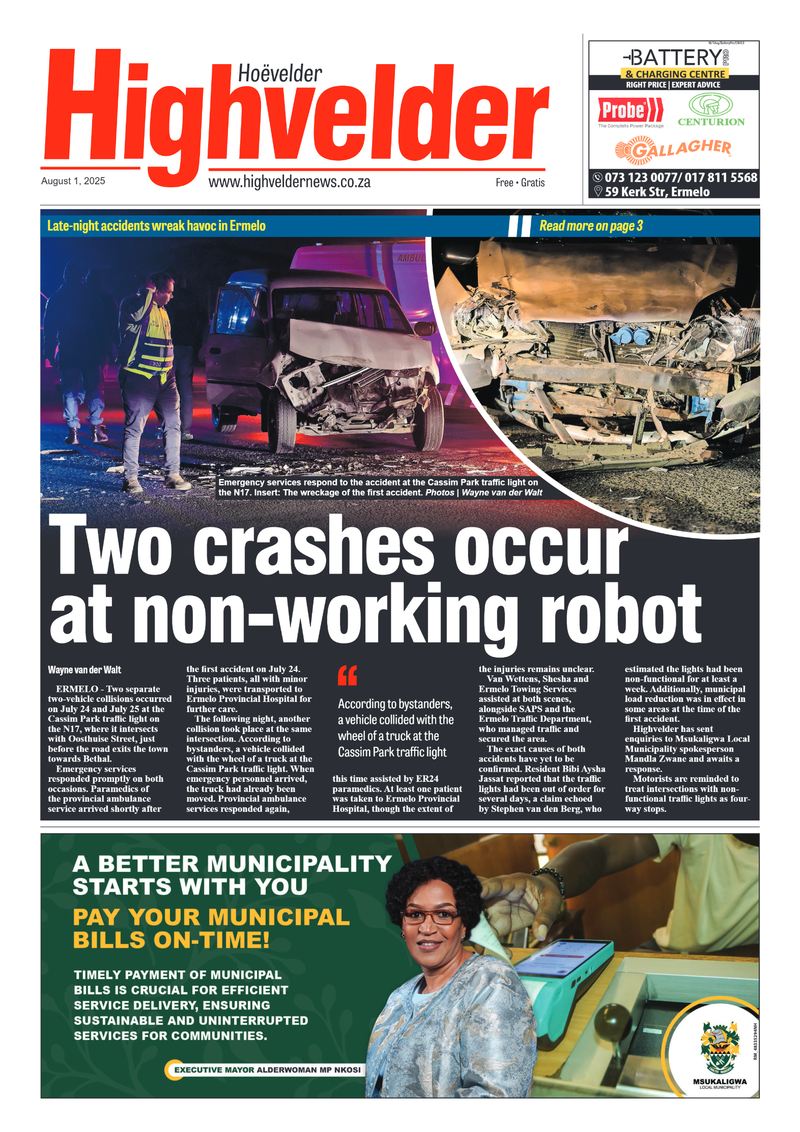 Highvelder Newspaper 1 August 2025 page 1