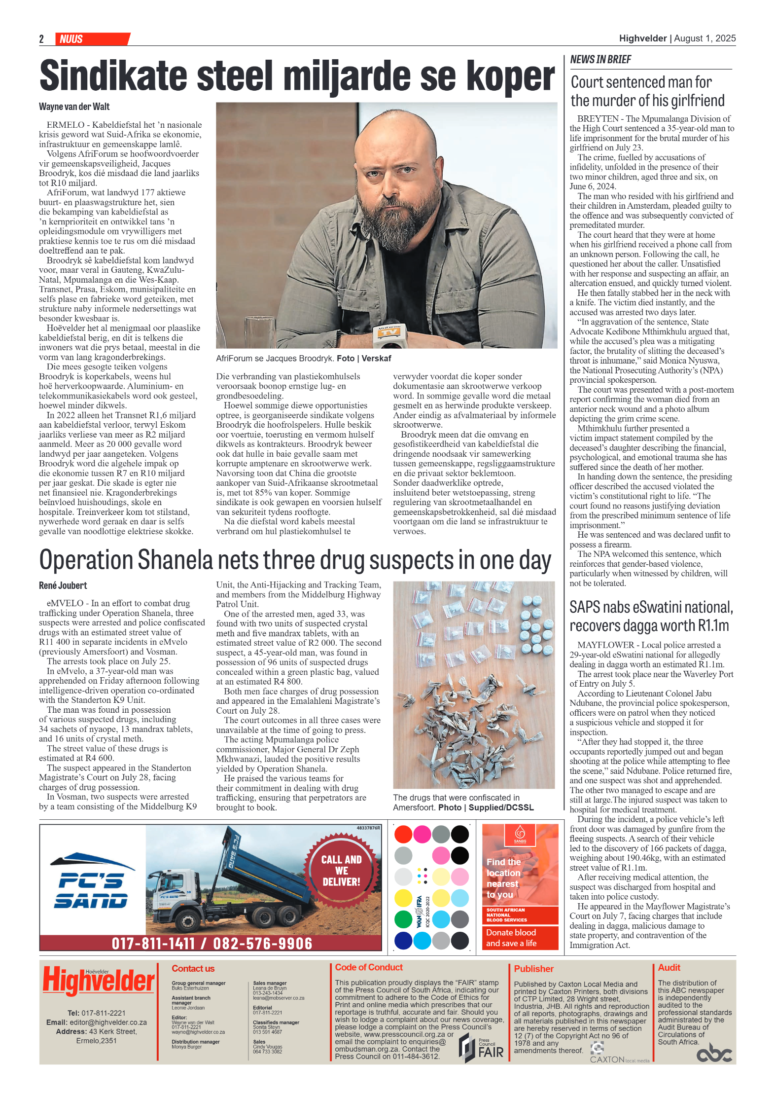 Highvelder Newspaper 1 August 2025 page 2