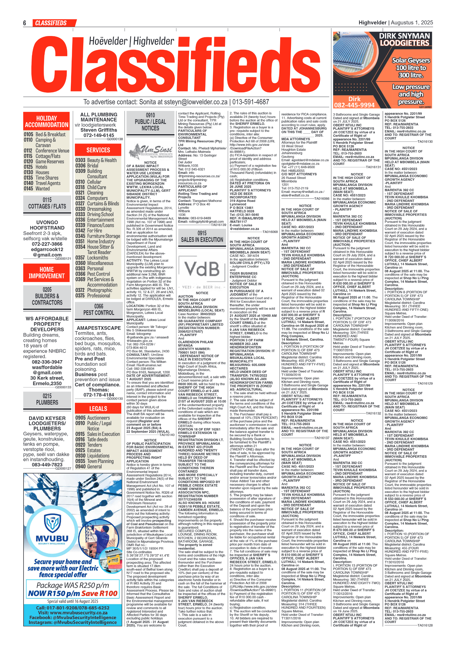 Highvelder Newspaper 1 August 2025 page 6