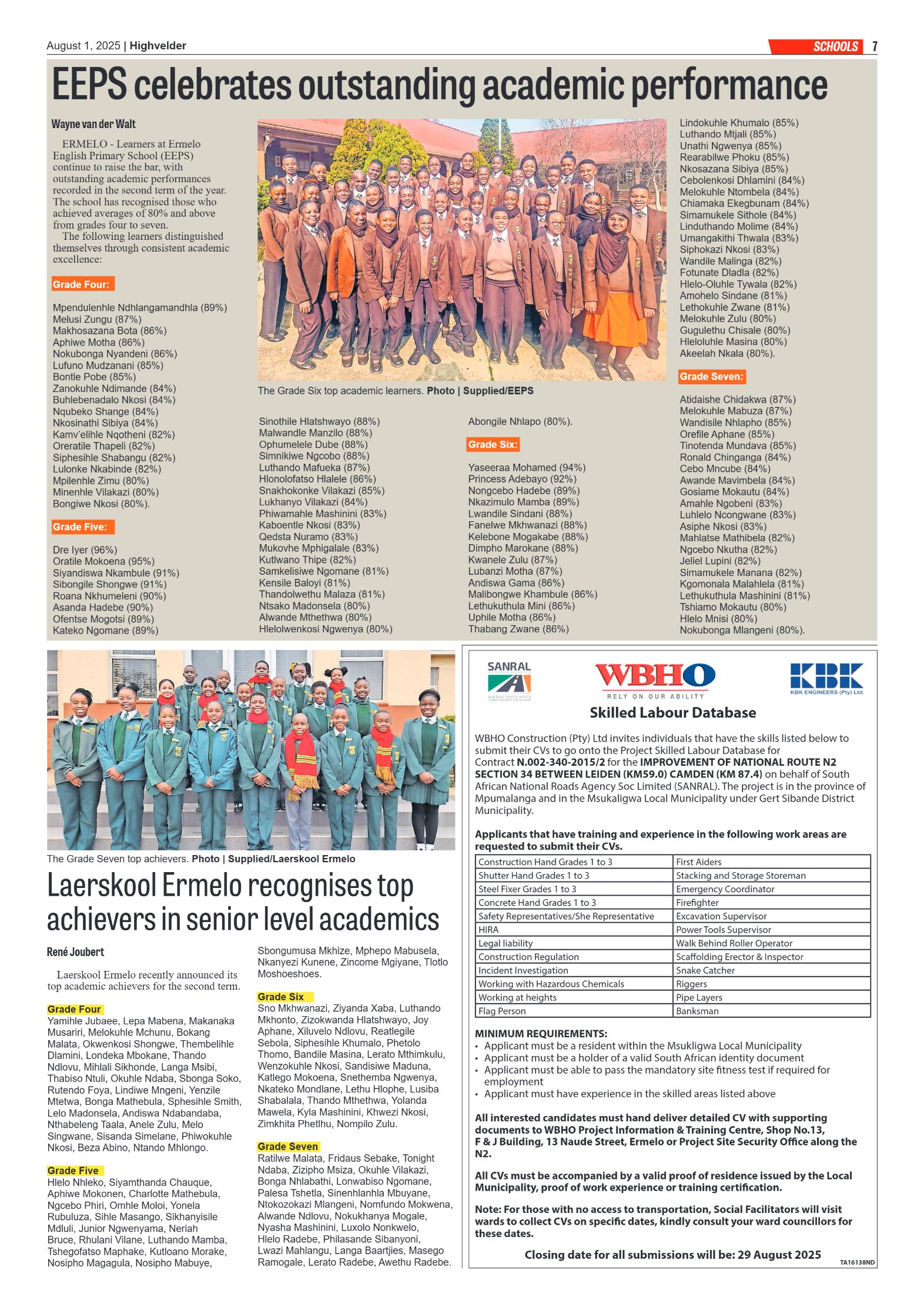 Highvelder Newspaper 1 August 2025 page 7