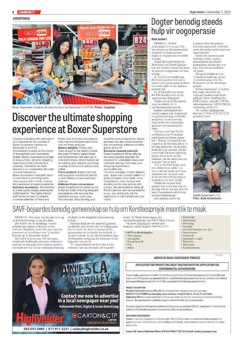Highvelder Newspaper 1 December 2023 page 4
