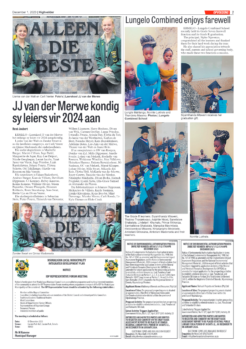 Highvelder Newspaper 1 December 2023 page 7