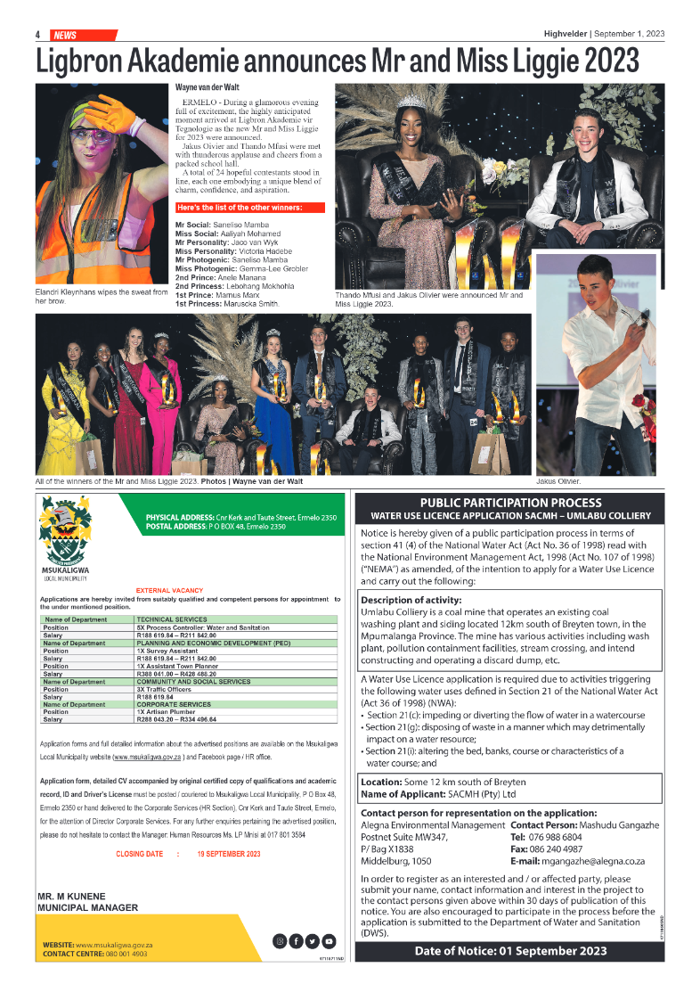 Highvelder Newspaper 1 September 2023 page 4
