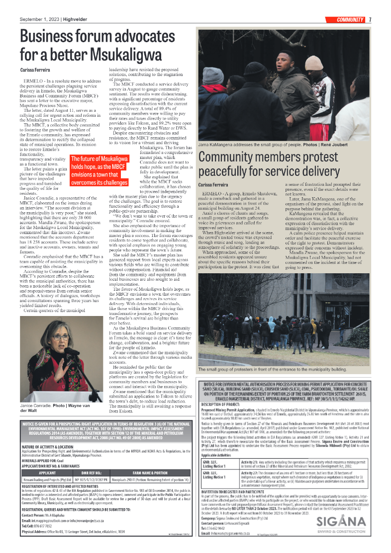 Highvelder Newspaper 1 September 2023 page 7