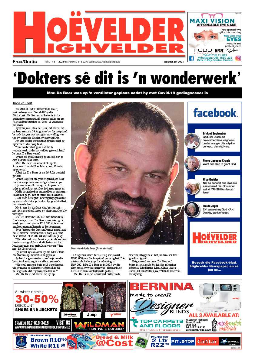 Highvelder Newspaper August 20 2021 page 1