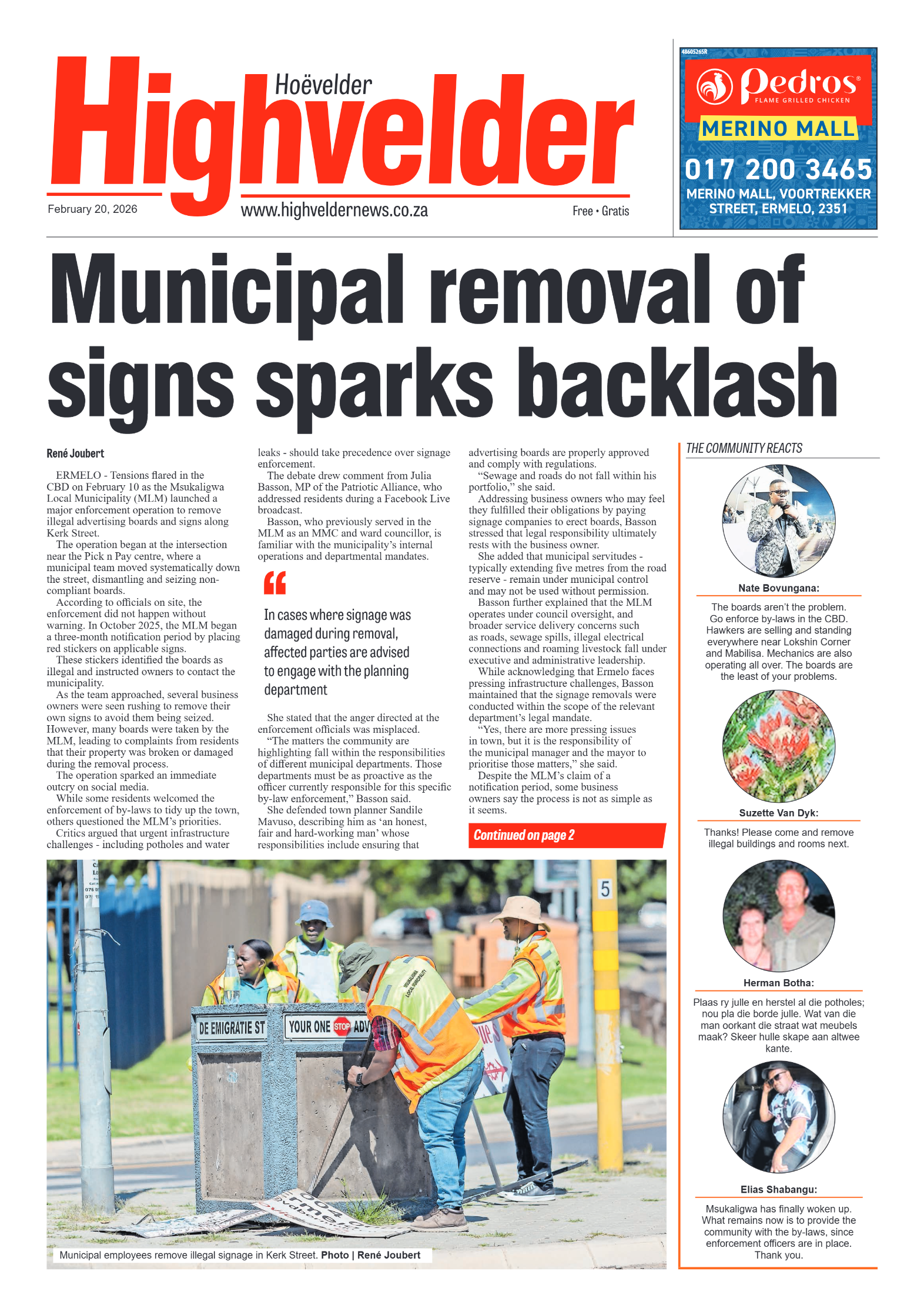 Highvelder Newspaper 20 February 2026 page 1