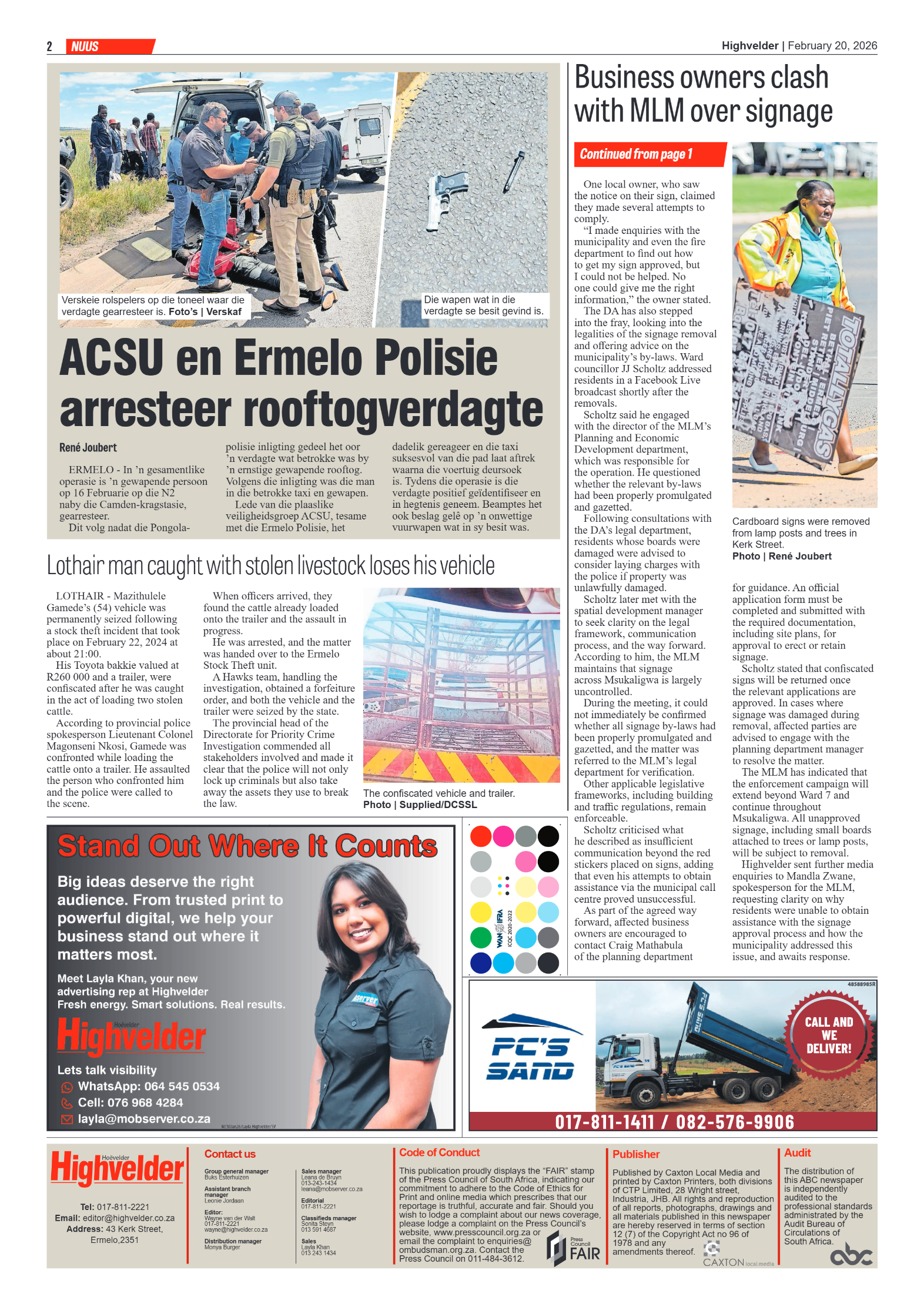 Highvelder Newspaper 20 February 2026 page 2