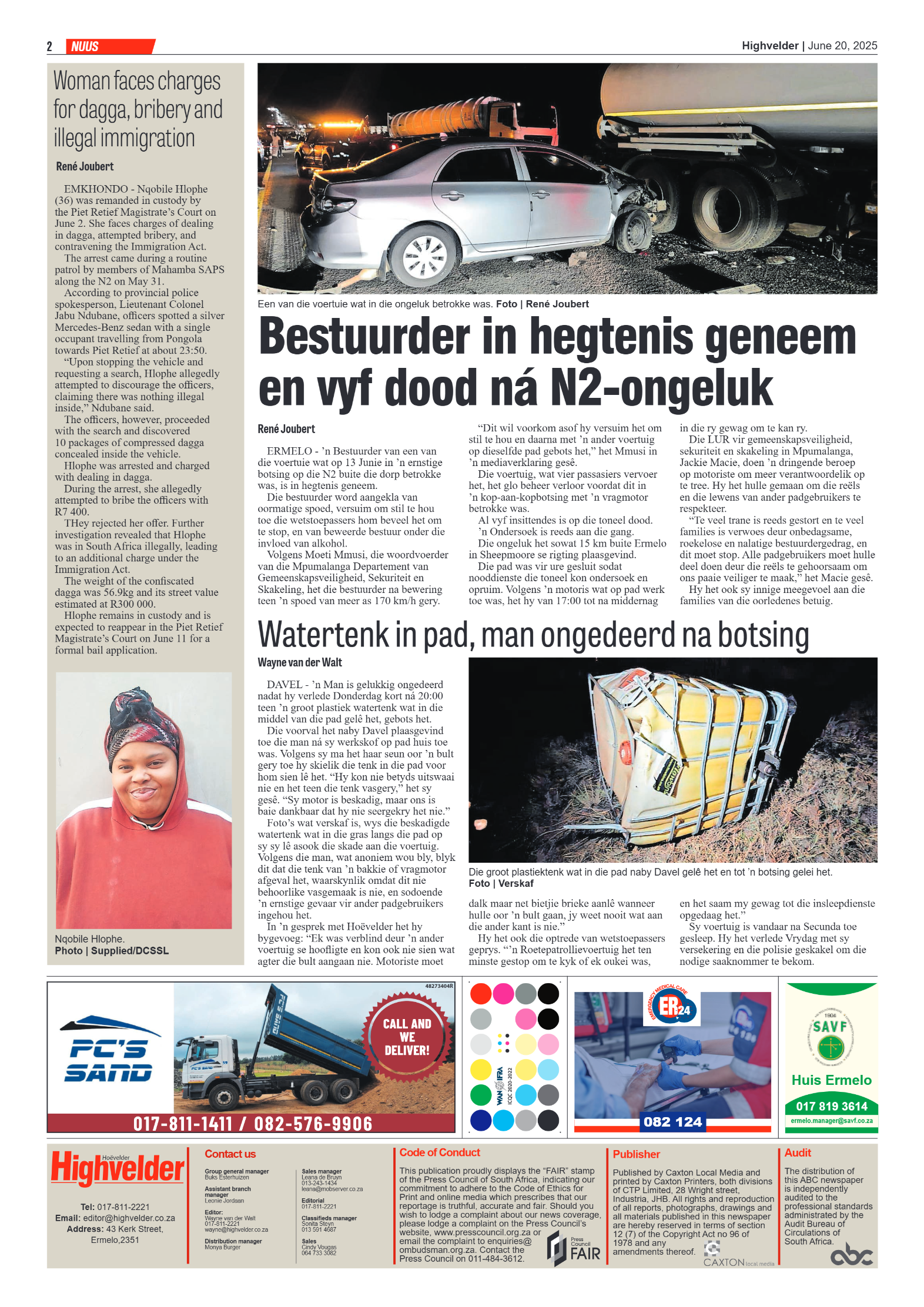 Highvelder Newspaper 20 June 2025 page 2