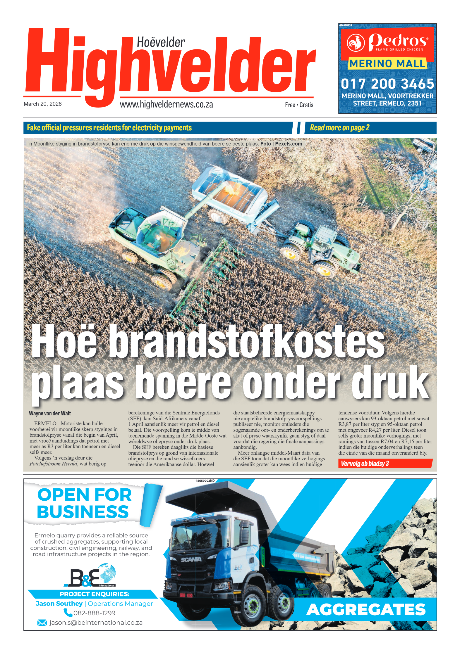 Highvelder Newspaper 20 March 2026 page 1
