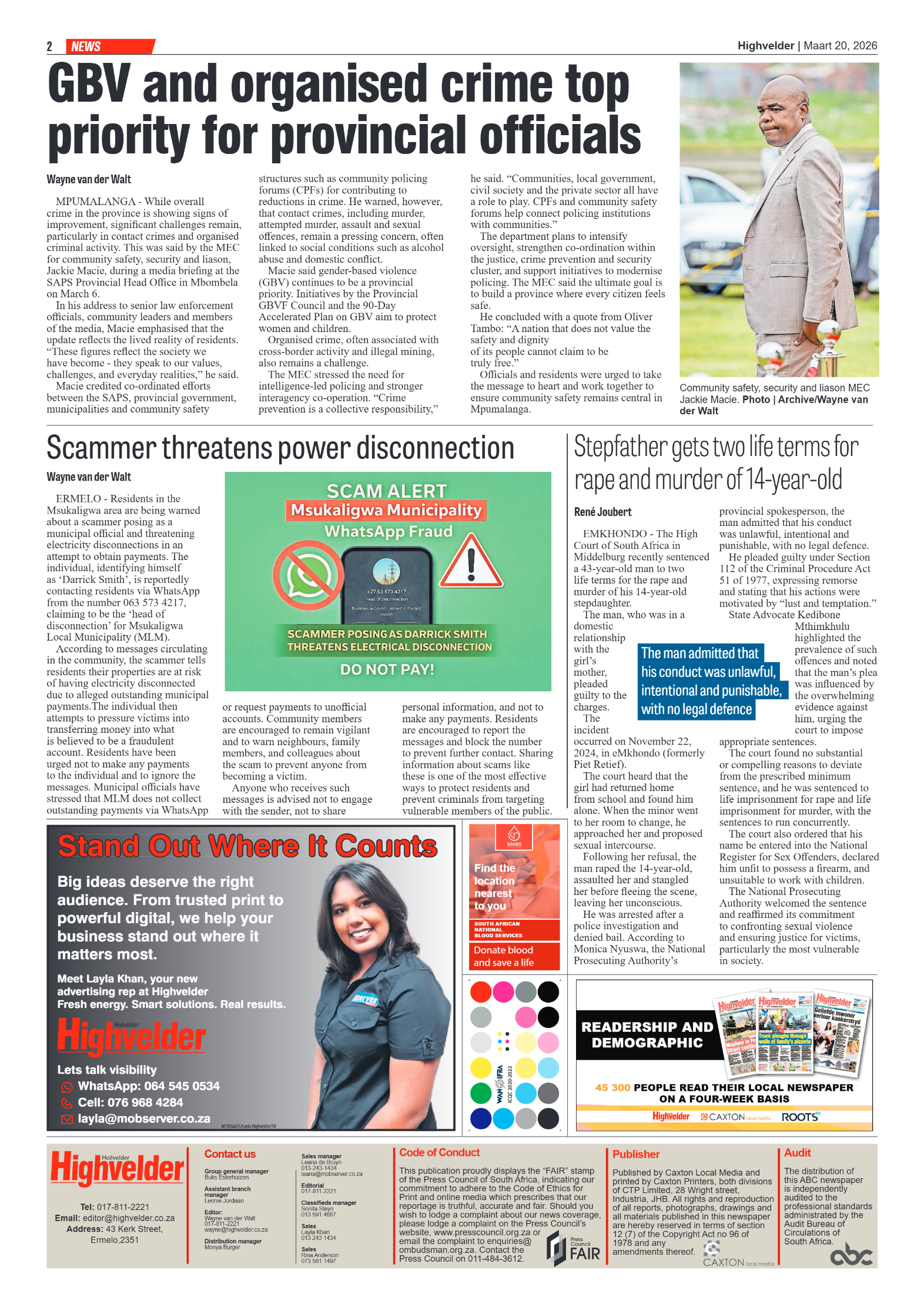 Highvelder Newspaper 20 March 2026 page 2