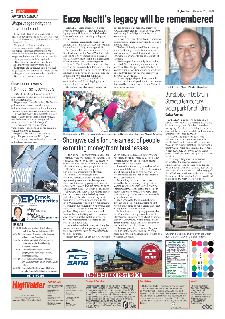 Highvelder Newspaper 20 October 2023 page 2