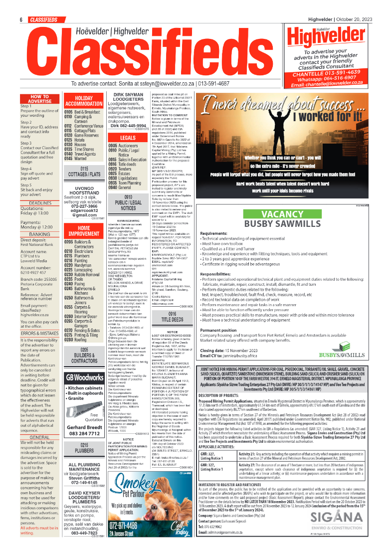 Highvelder Newspaper 20 October 2023 page 6