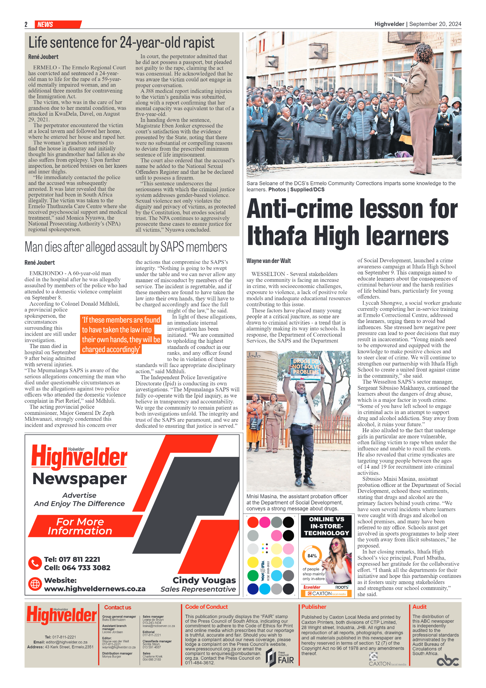 Highvelder Newspaper 20 September 2024 page 2